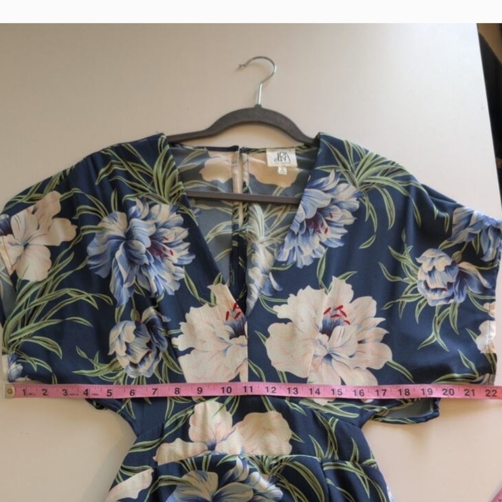 Anthropologie‎ DRA Maxi Dress Santorini Floral Tropical Boho Blue Cream Size L - Picture 8 of 9